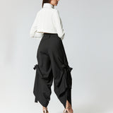 EYOS INFINITY | Wool Palazzo Trousers with Ribbons in Black