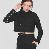 BREYO | Cropped Linen and Tencel™ Jacket in Black