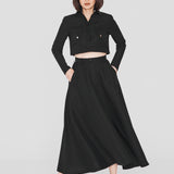 SWALLOW | Black Linen and Tencel™ Midi Cloche Skirt