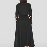 SWALLOW | Black Linen and Tencel™ Midi Cloche Skirt