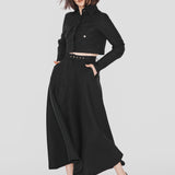 SWALLOW | Black Linen and Tencel™ Midi Cloche Skirt