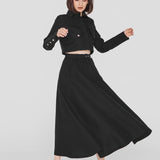 SWALLOW | Black Linen and Tencel™ Midi Cloche Skirt