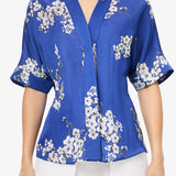 BLOOM | EcoVero Satin Short Kimono Sleeved Shirt in Hana Ink