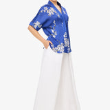 BLOOM | EcoVero Satin Short Kimono Sleeved Shirt in Hana Ink