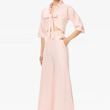 DREAM | Lightweight Summer Wool Flared Trousers in Petal Pink