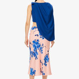 LUW | Lightweight Wool Top with Draped Demi-Cape in Royal Blue