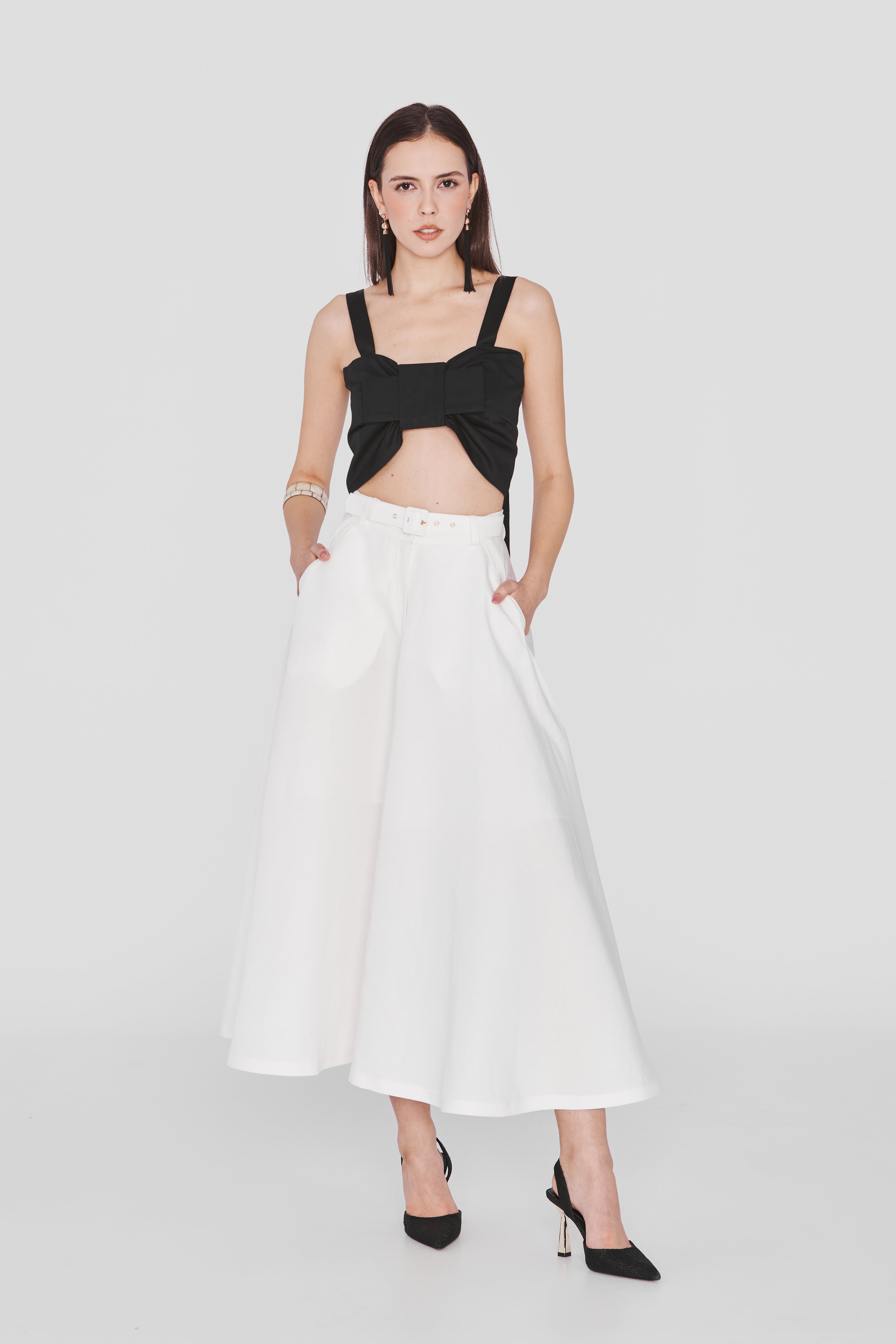 SWALLOW | White Linen and Tencel™ Midi Cloche Skirt