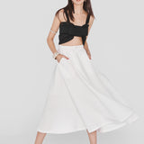 SWALLOW | White Linen and Tencel™ Midi Cloche Skirt