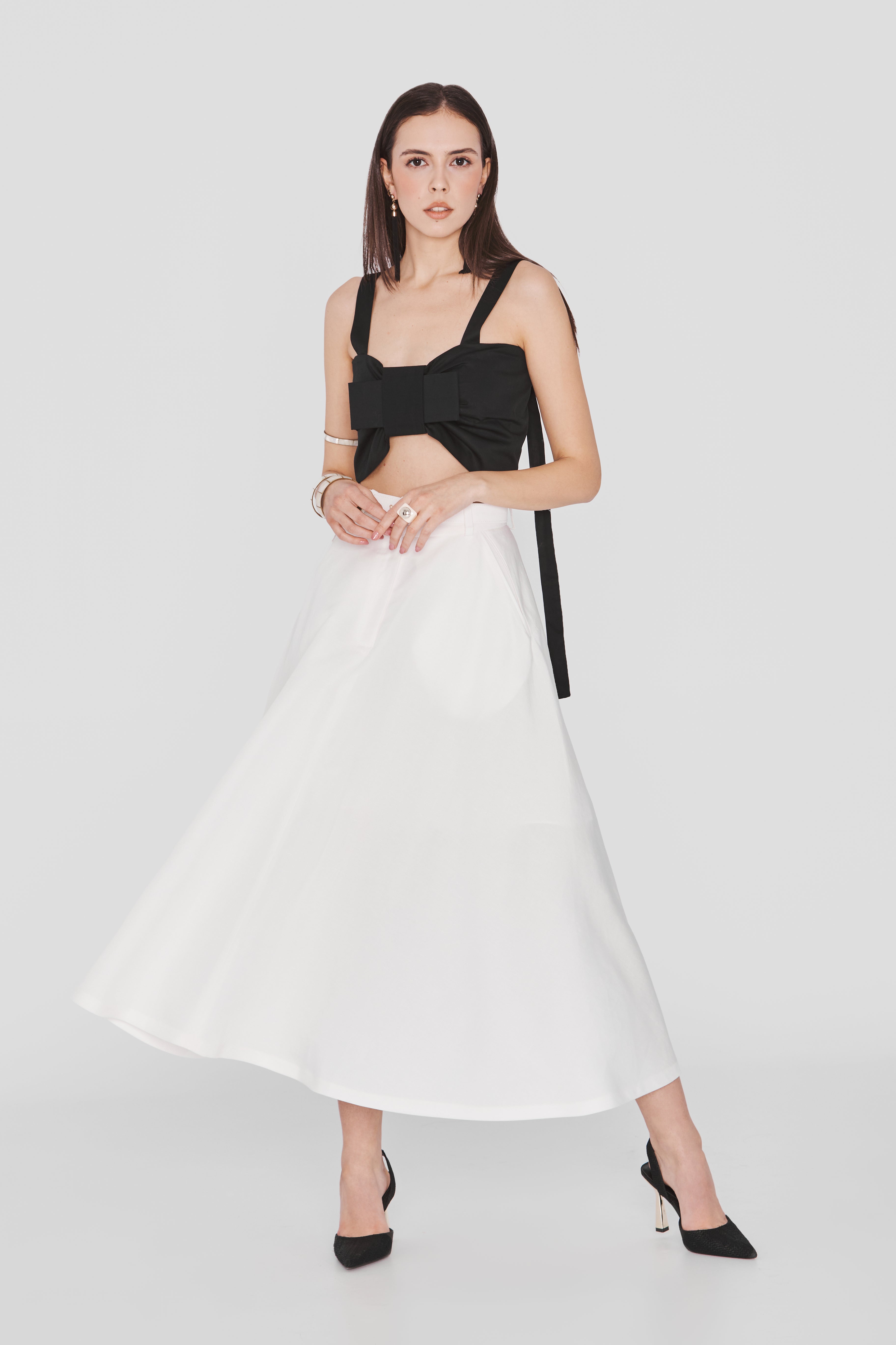 SWALLOW | White Linen and Tencel™ Midi Cloche Skirt