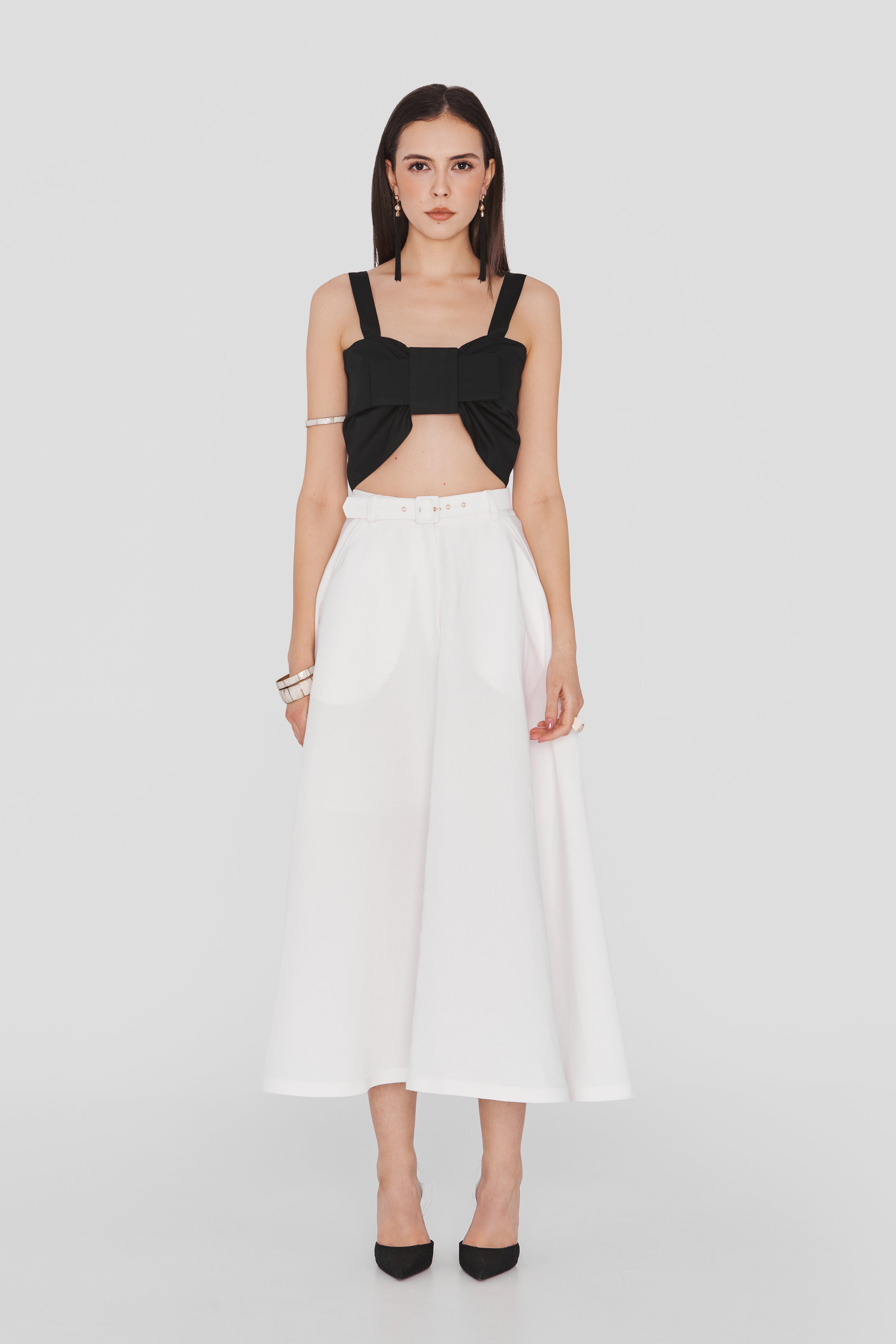 SWALLOW | White Linen and Tencel™ Midi Cloche Skirt