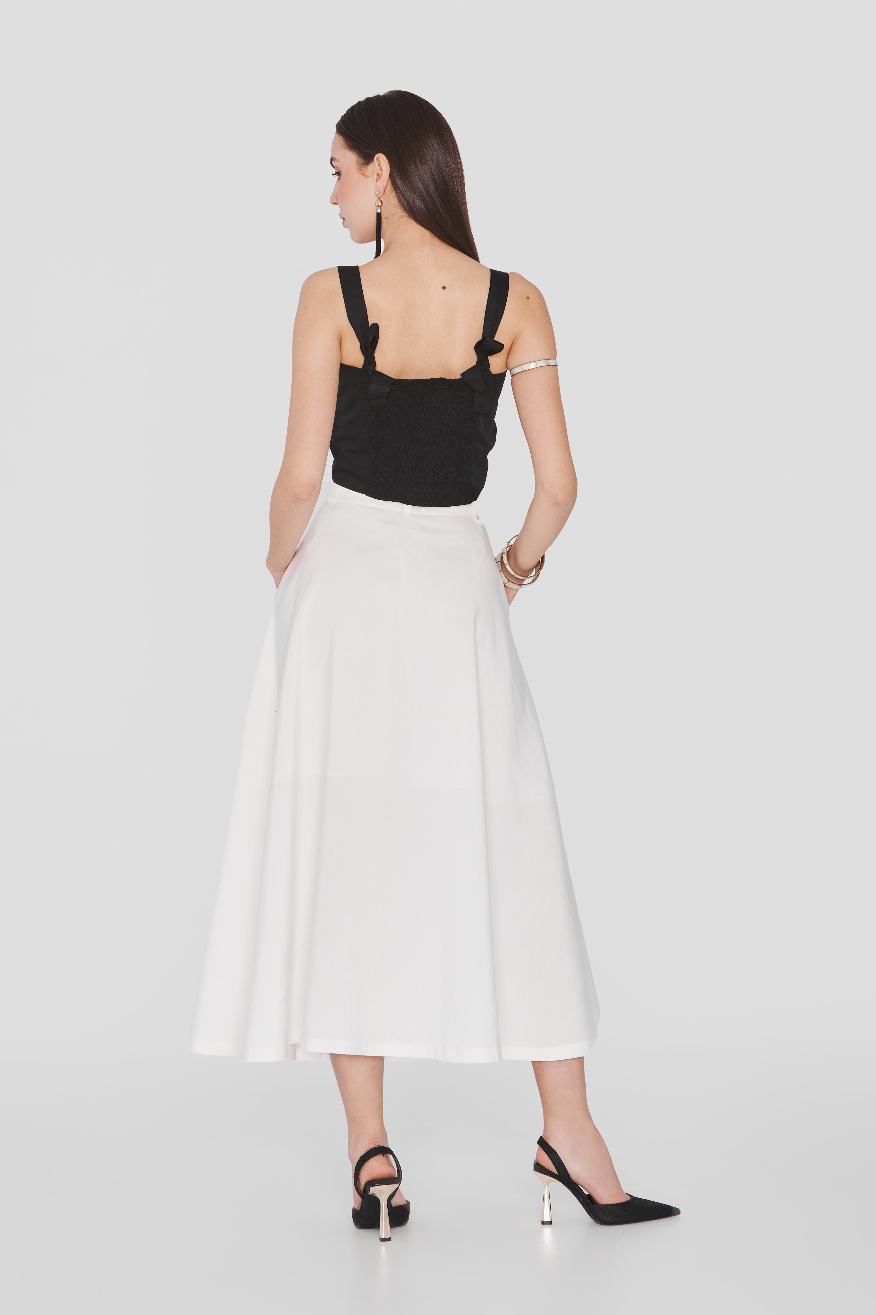 SWALLOW | White Linen and Tencel™ Midi Cloche Skirt